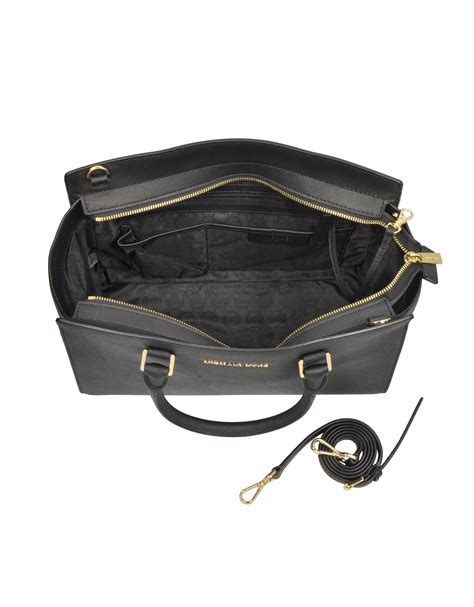 michael michael kors large selma top zip satchel black|Michael Kors selma saffiano.